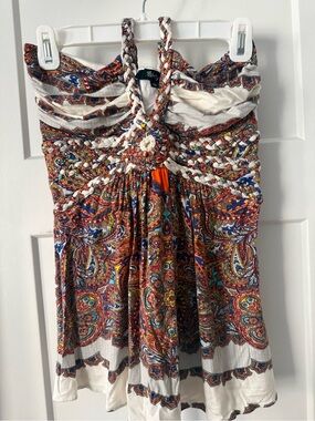 Sky Multicolor Paisley Braided Halter Tank Top